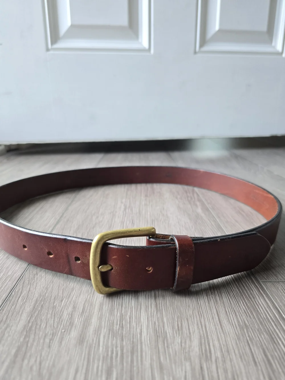 Campaign Thick Leather Belt Solid Brass Buckle Brown English Bridle Style Sz 34